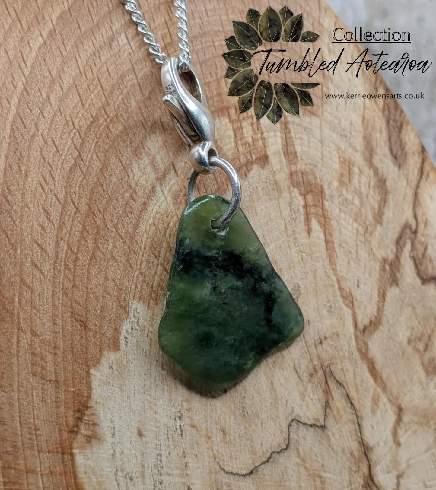 Tumbled New Zealand Pounamu greenstone jade clip on charm.