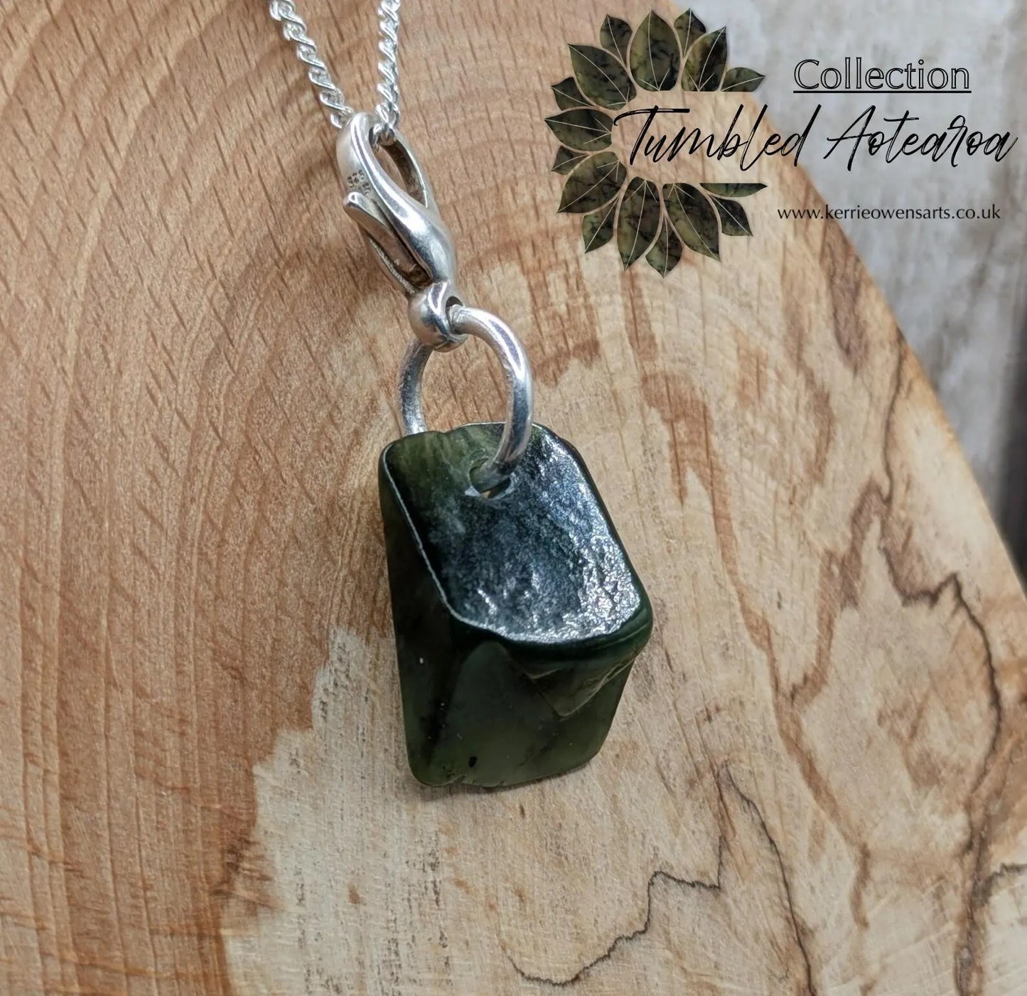 Tumbled New Zealand Pounamu greenstone jade clip on jewellery charm.