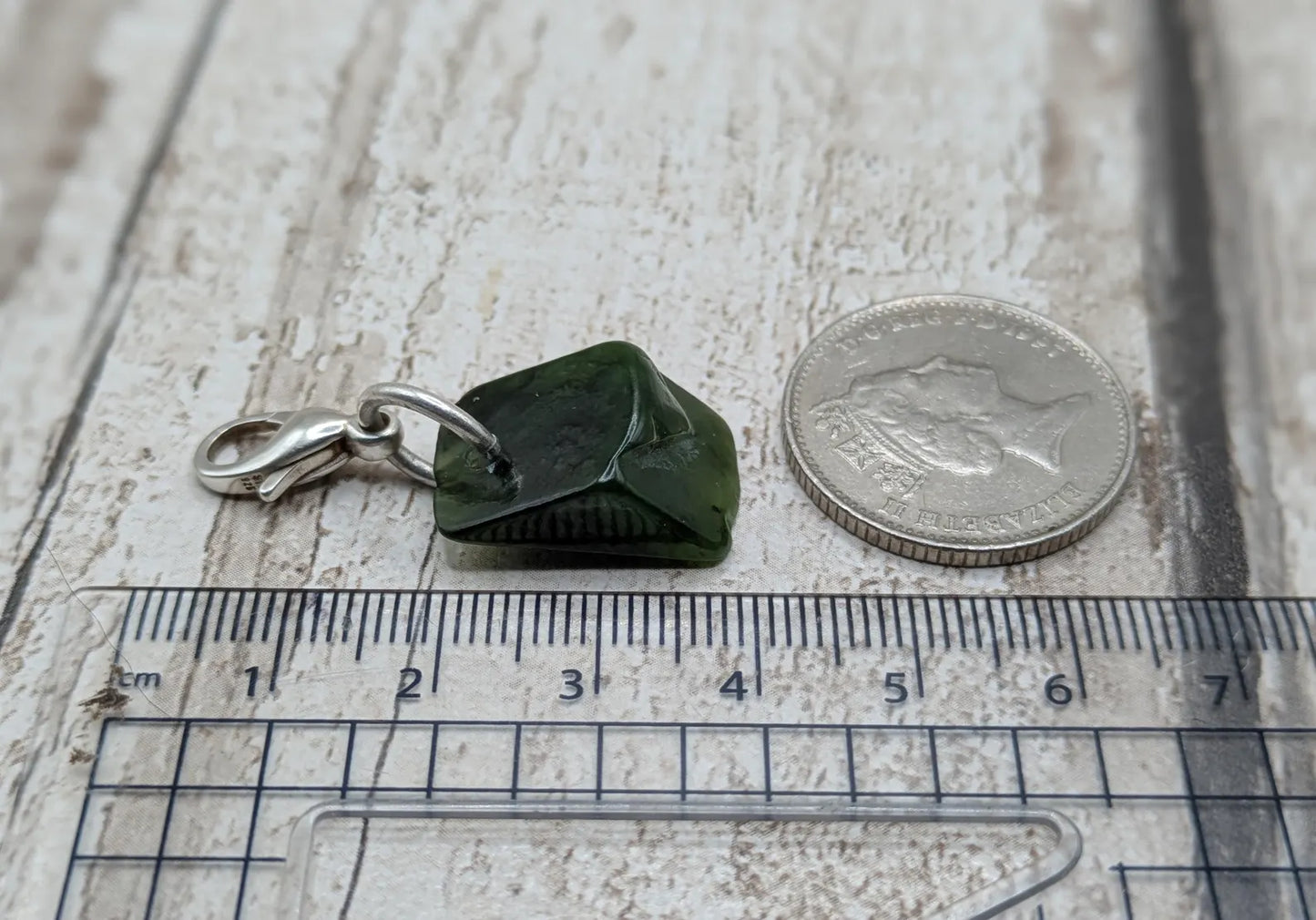 Tumbled New Zealand Pounamu greenstone jade clip on jewellery charm.