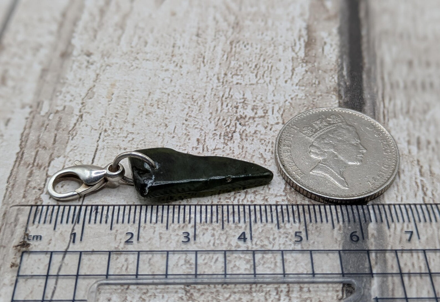 Tumbled New Zealand Pounamu greenstone jade clip on charm.
