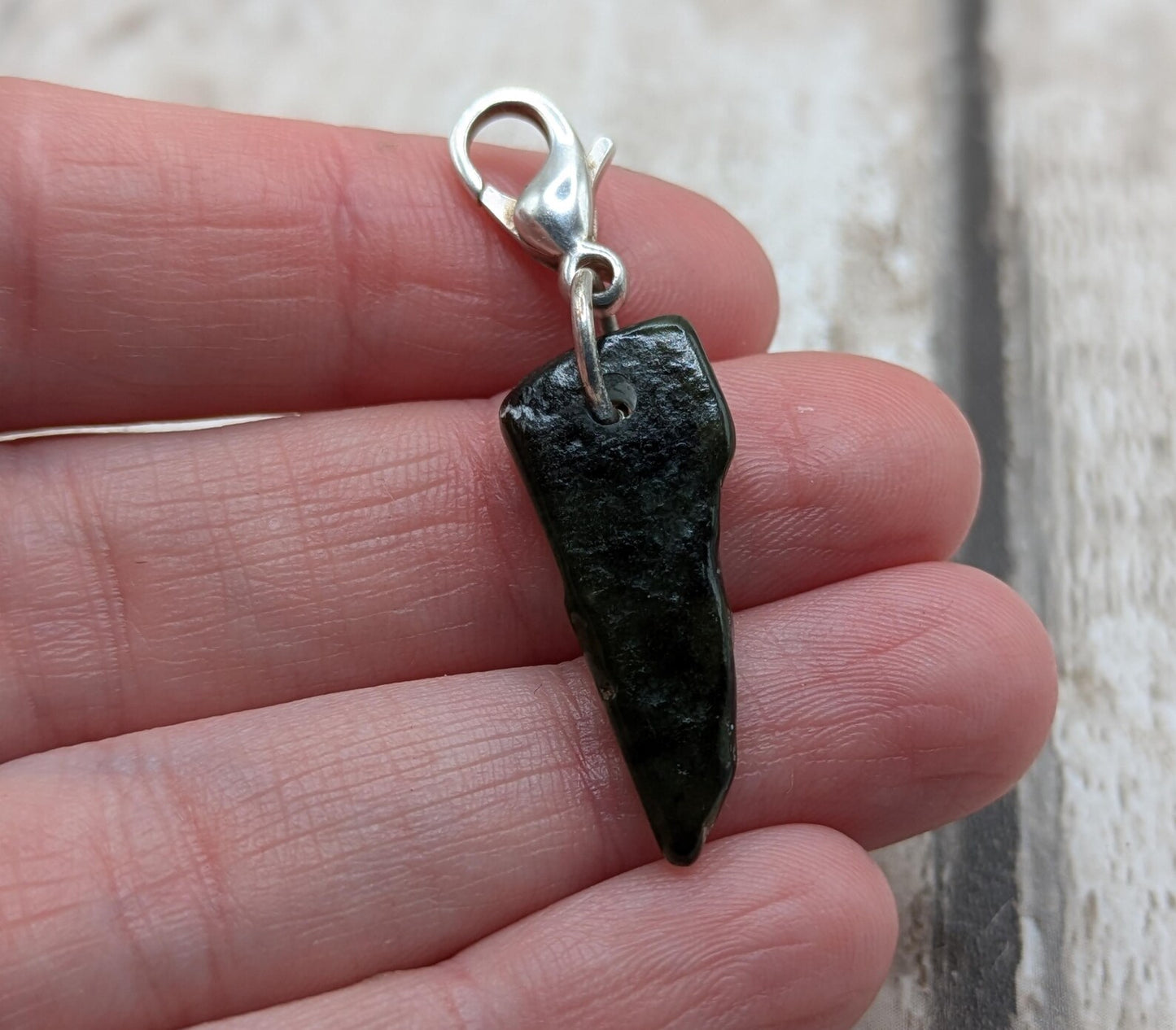 Tumbled New Zealand Pounamu greenstone jade clip on charm.