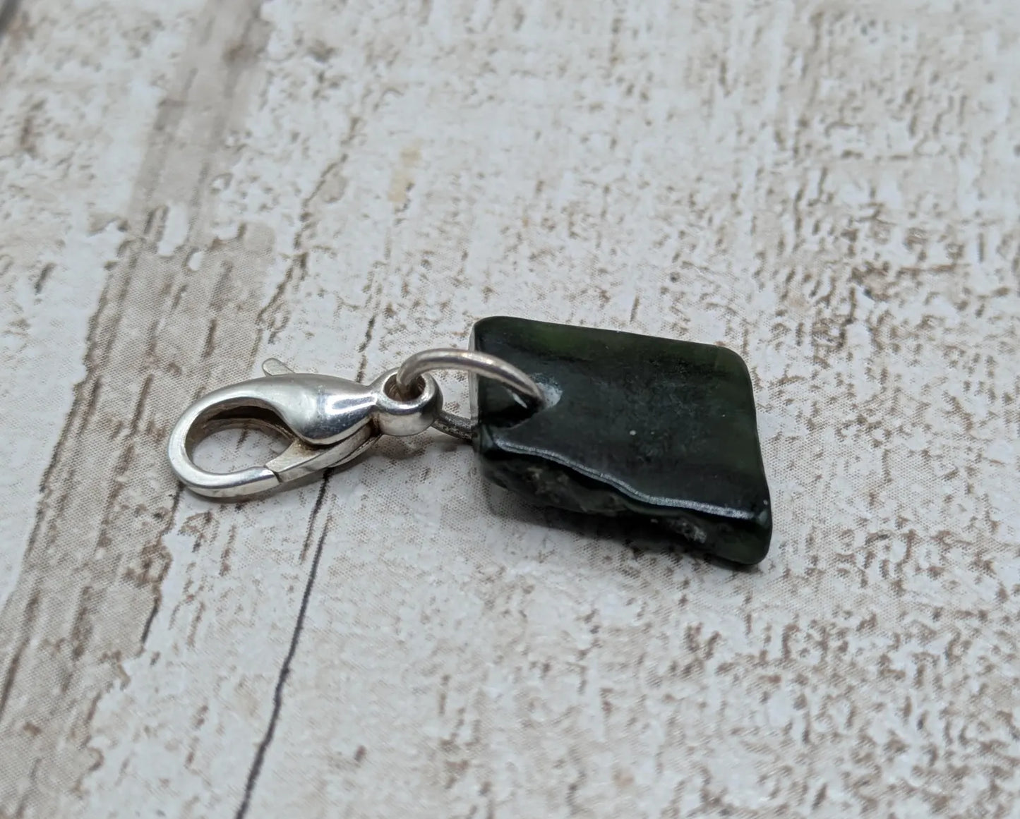 Tumbled New Zealand Pounamu greenstone jade clip on jewellery charm