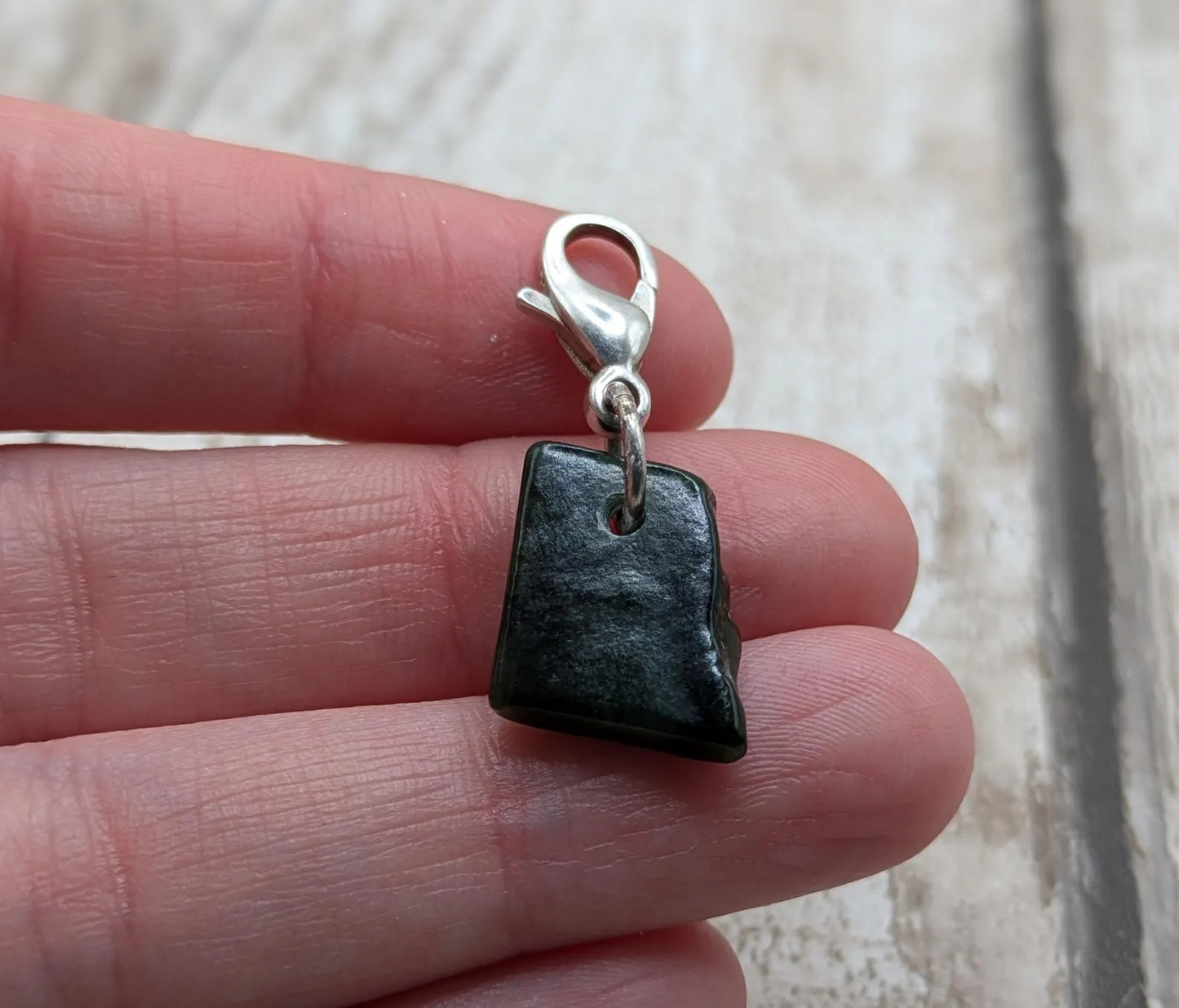 Tumbled New Zealand Pounamu greenstone jade clip on jewellery charm