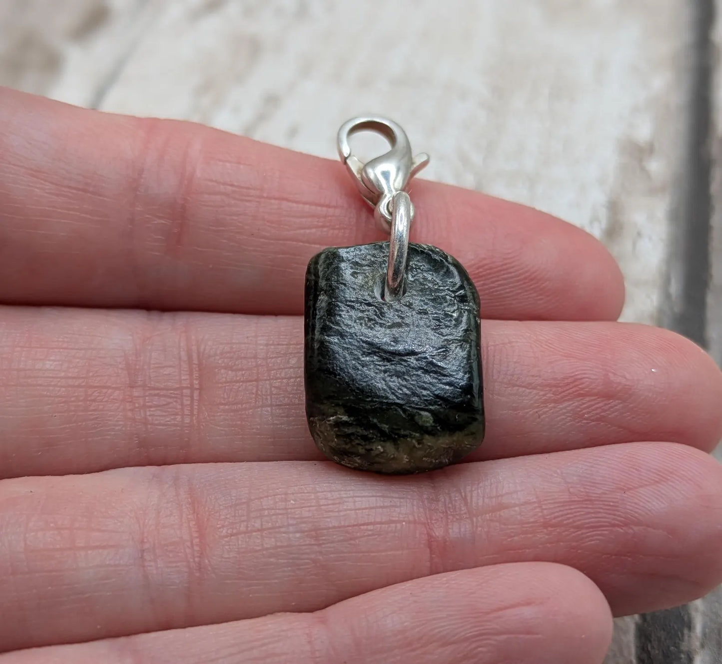 Tumbled New Zealand Pounamu greenstone jade clip on jewellery charm.