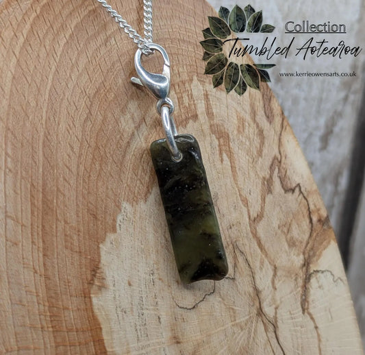 Tumbled New Zealand Pounamu greenstone jade clip on jewellery charm.