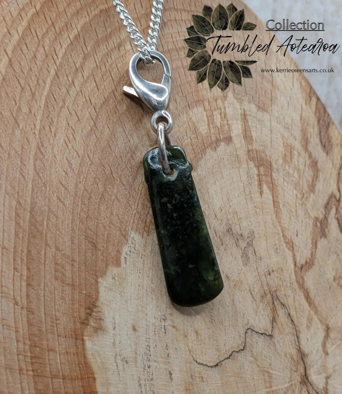 Tumbled New Zealand Pounamu jade clip on jewellery charm.