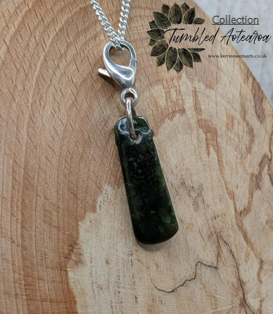 Tumbled New Zealand Pounamu jade clip on jewellery charm.