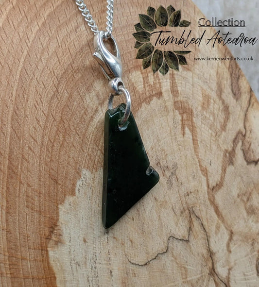 Tumbled New Zealand Pounamu greenstone jade clip on jewellery charm.