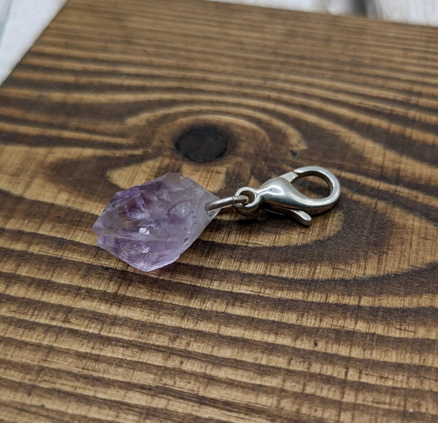 Amethyst raw point clip on charm.