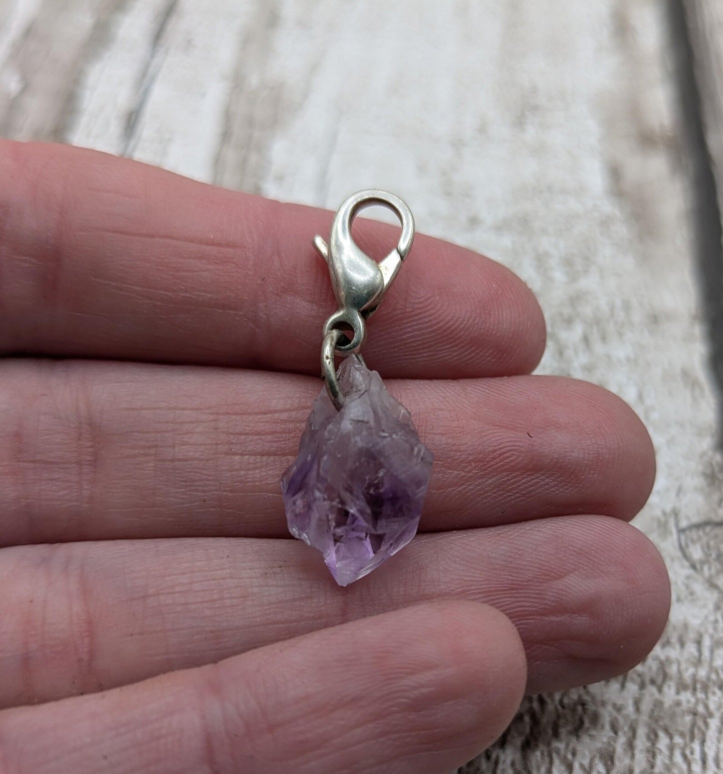 Amethyst raw point clip on charm.