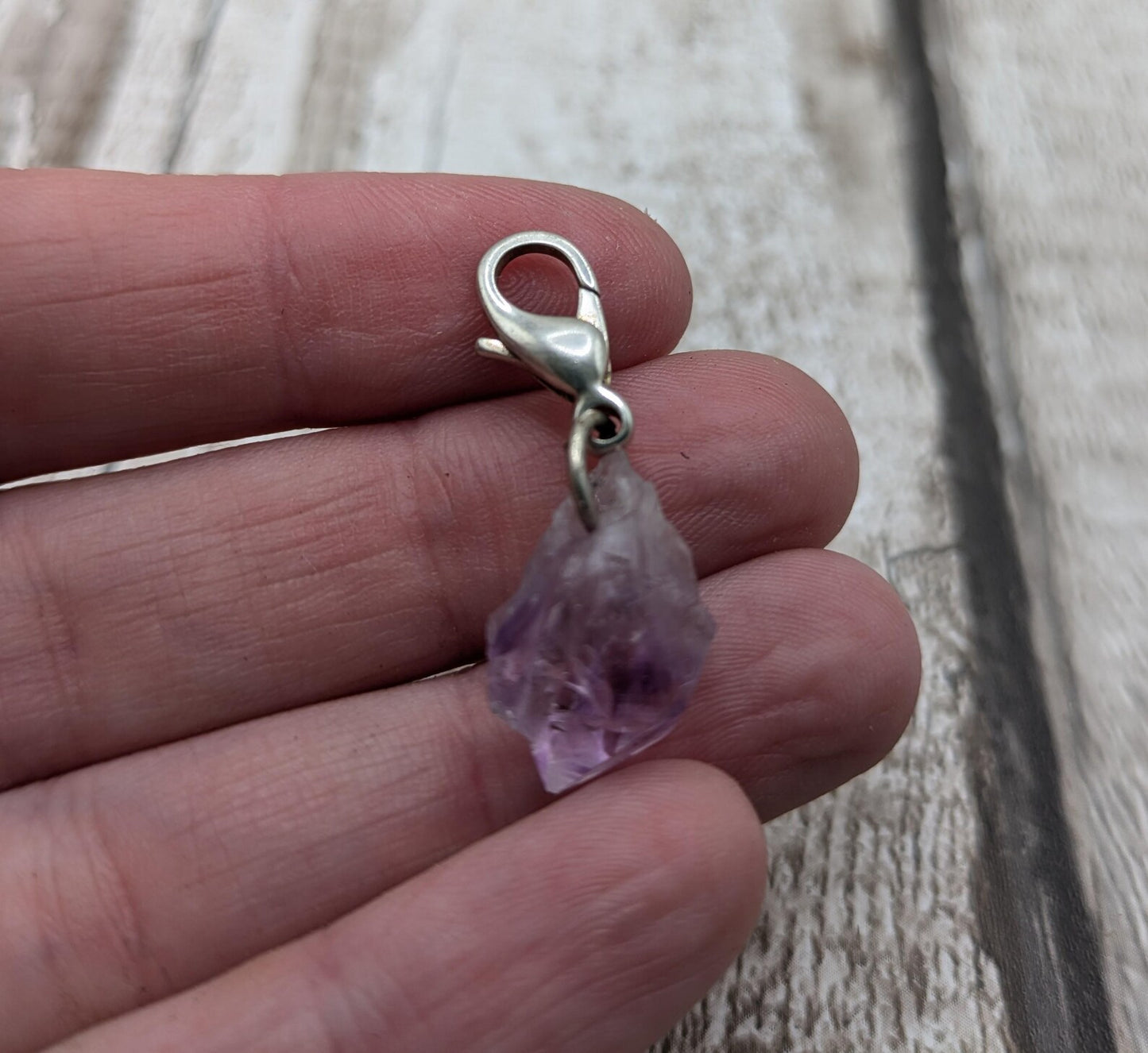 Amethyst raw point clip on charm.