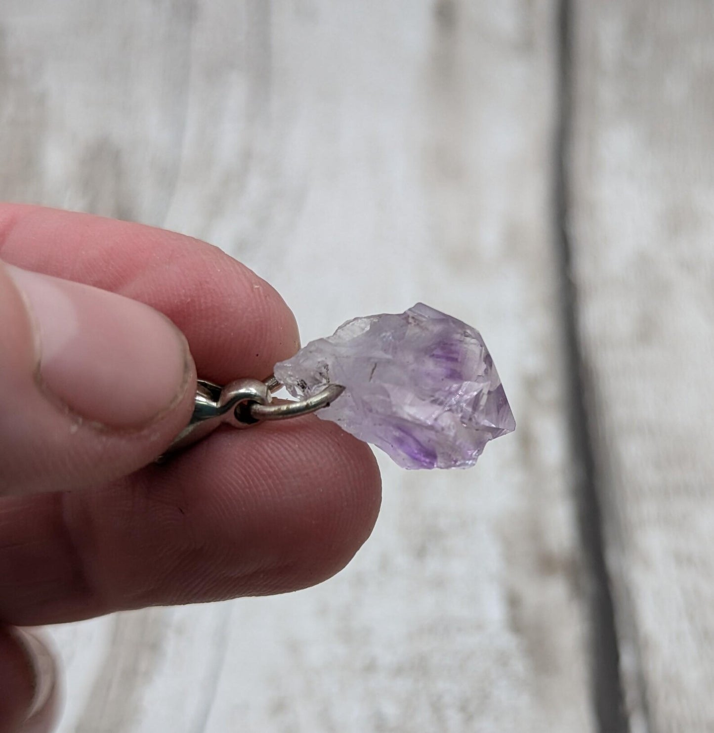 Amethyst raw point clip on charm.