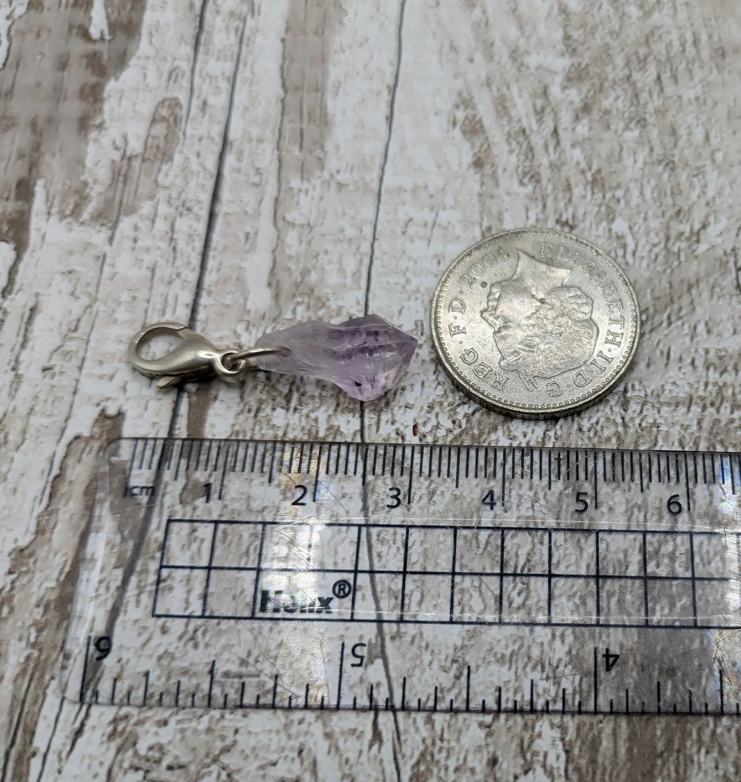 Amethyst raw point clip on charm.