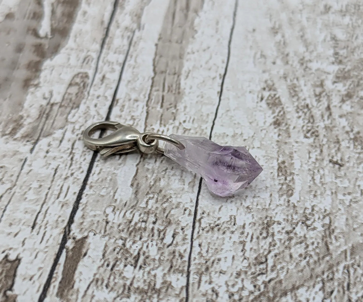 Amethyst raw point clip on charm.