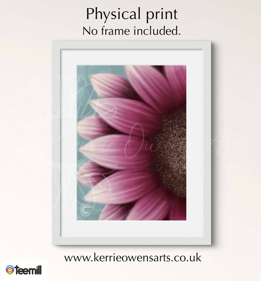 Side view pink sunflower poster print.