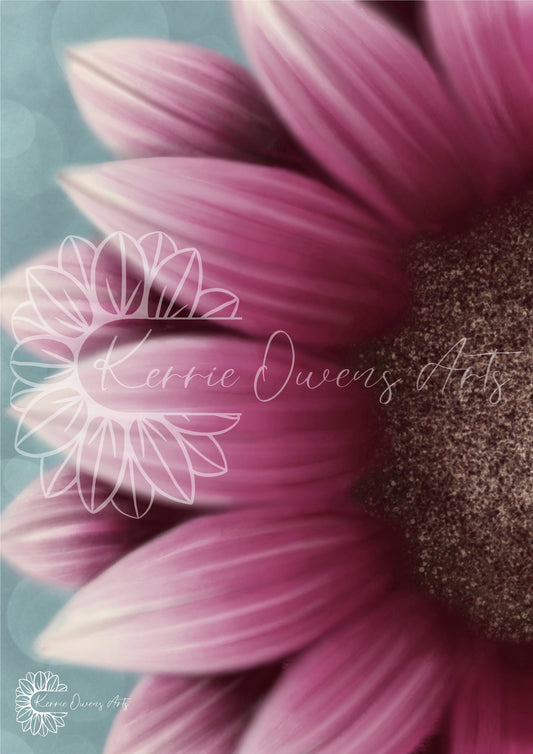 Side view pink sunflower poster print.