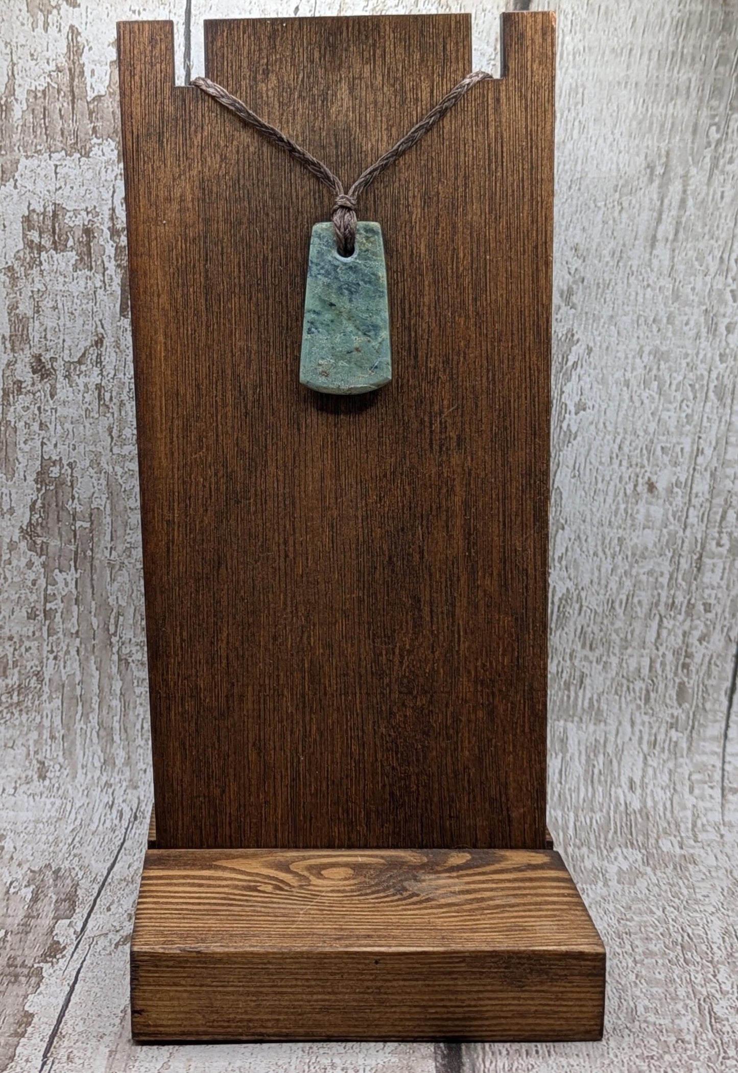 new Zealand pounamu greenstone jade pendant Off cut slice, raw weathered back, cultural and spiritual amulet.