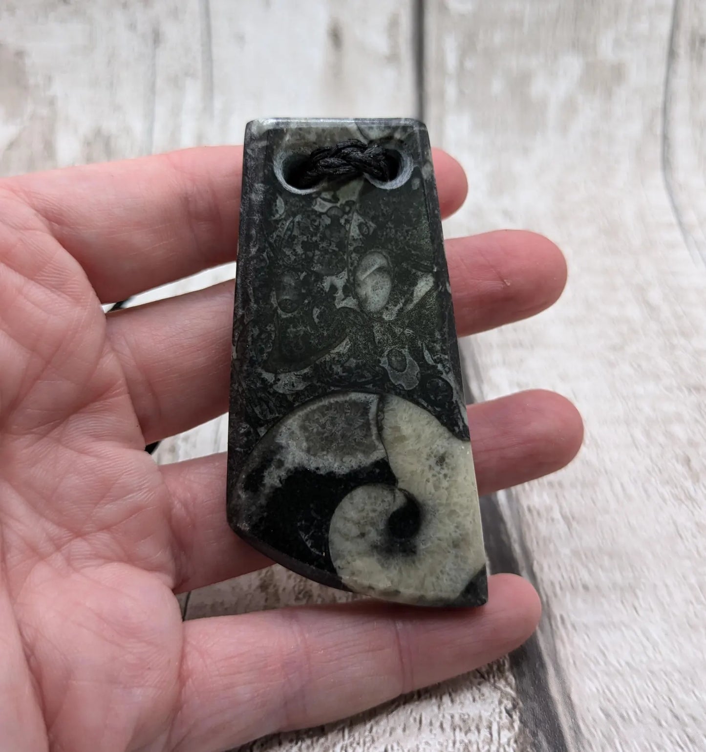 Fossil bedrock marble Toki style pendant.