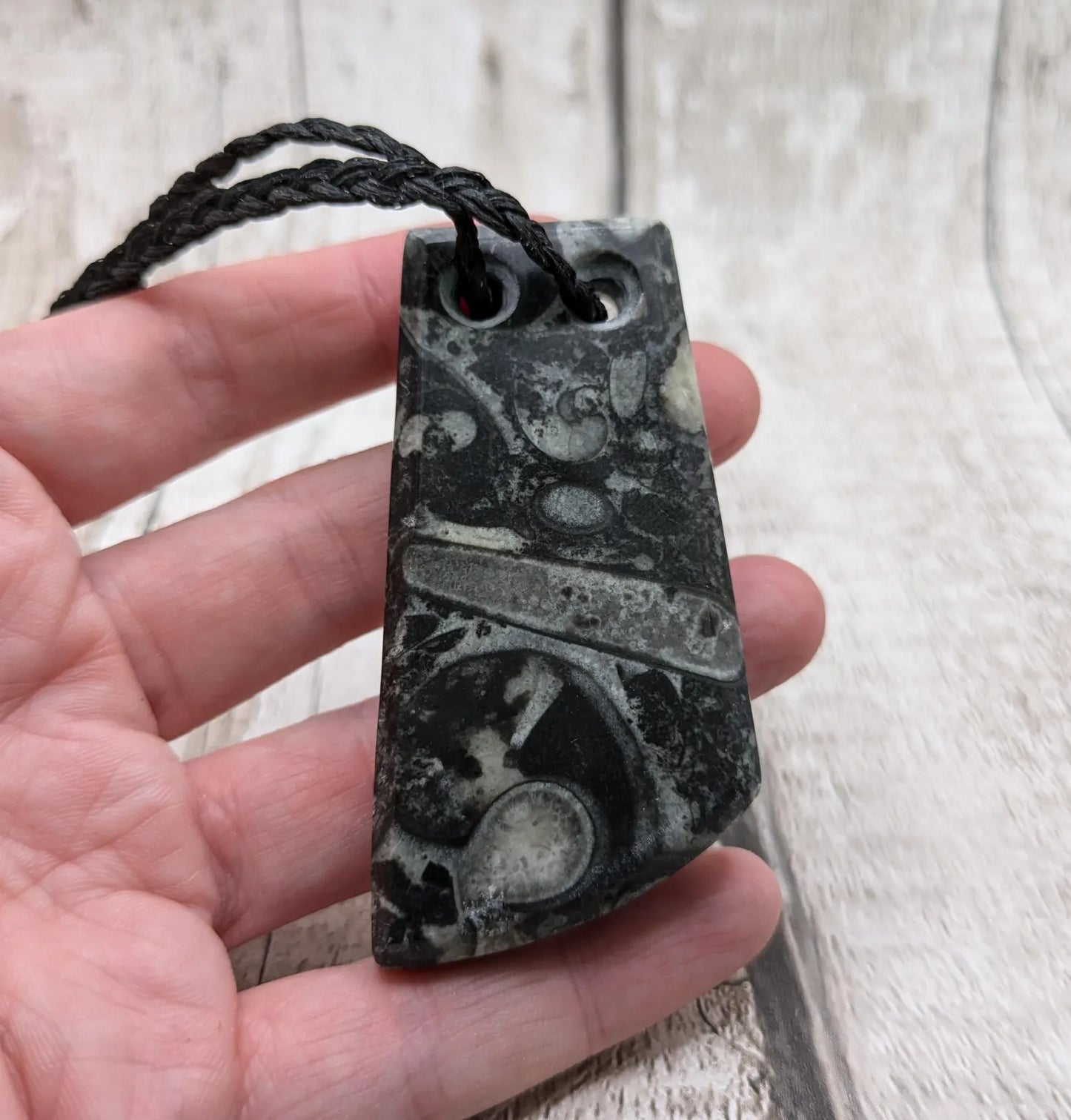 Fossil bedrock marble Toki style pendant.