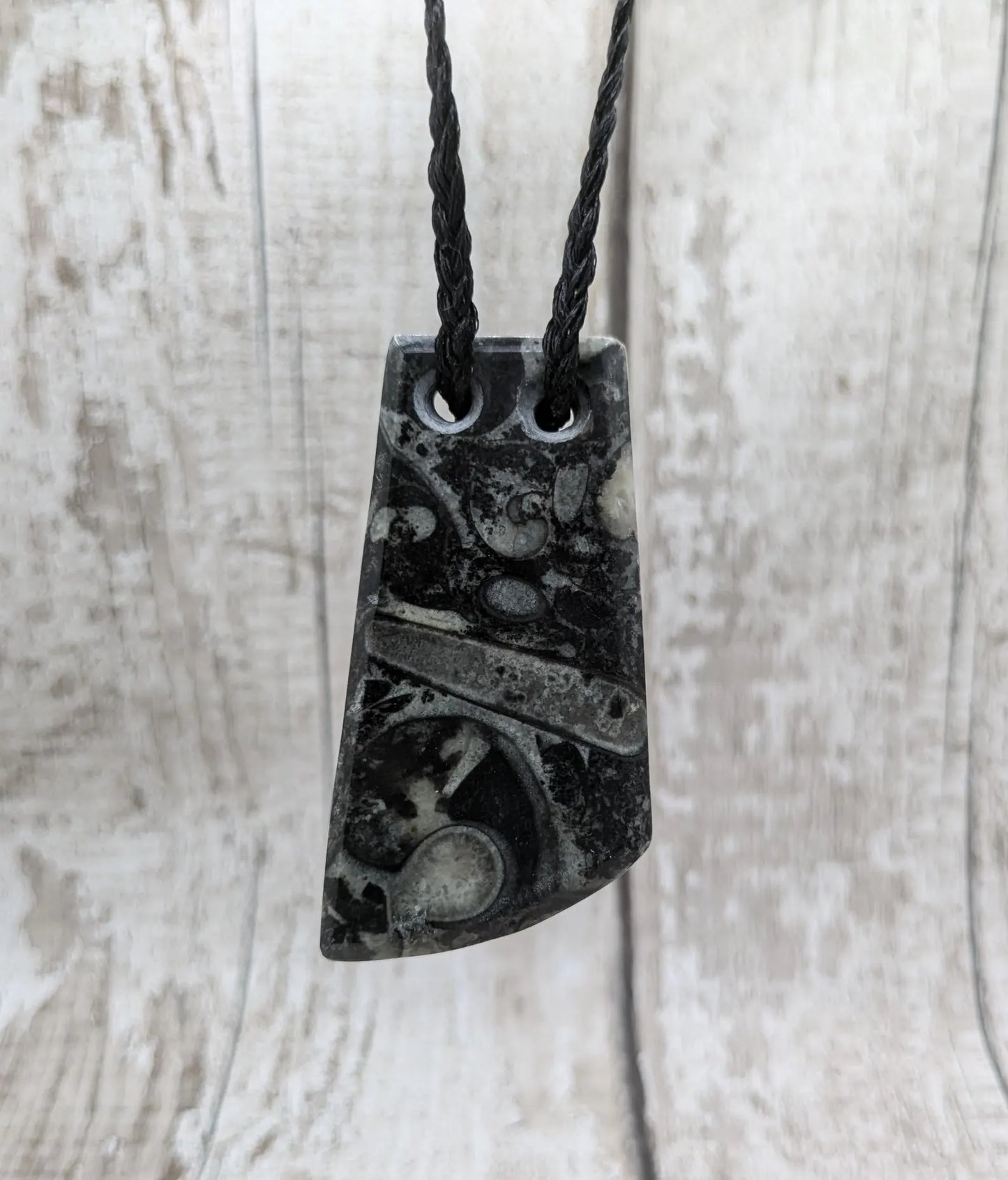 Fossil bedrock marble Toki style pendant.