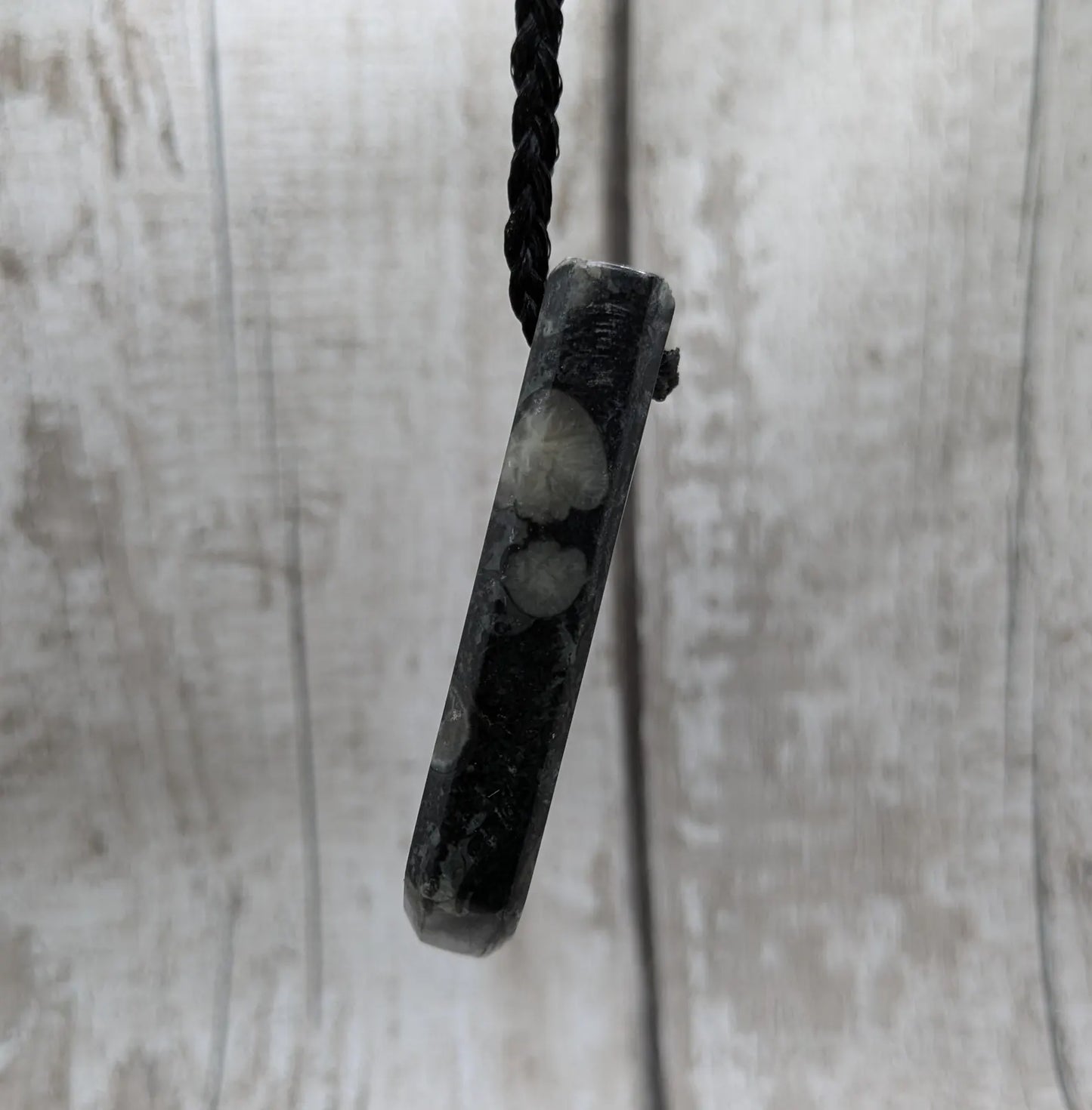 Fossil bedrock marble Toki style pendant.