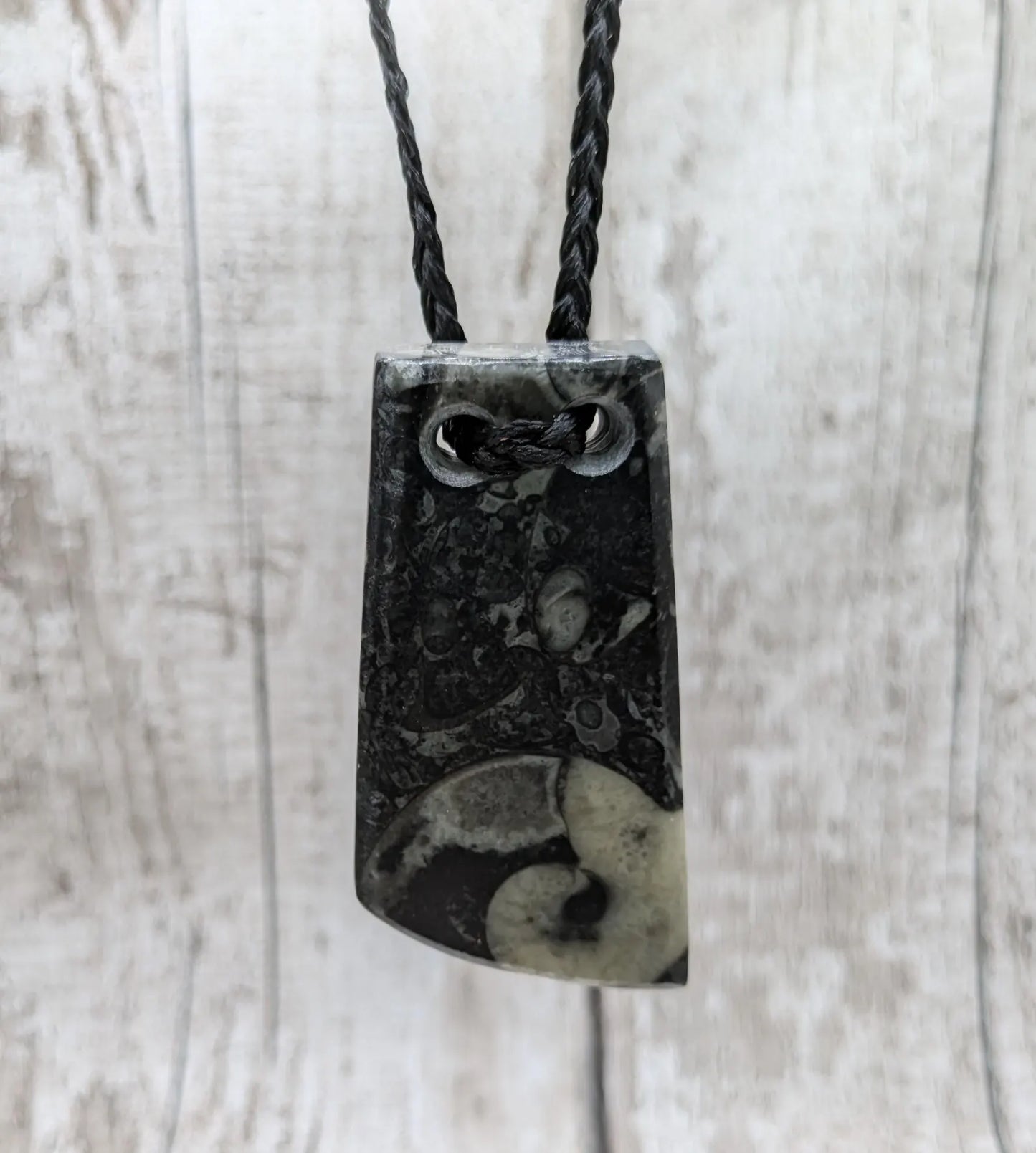 Fossil bedrock marble Toki style pendant.