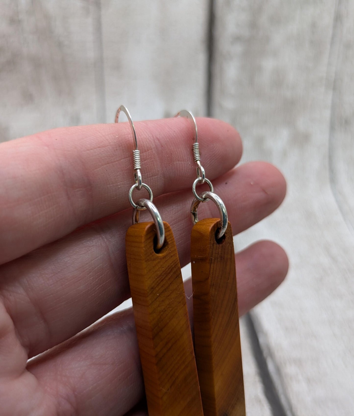 Yew wood pair drop earrings.