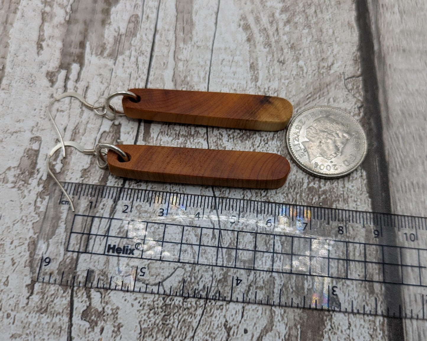 Yew wood pair drop earrings.