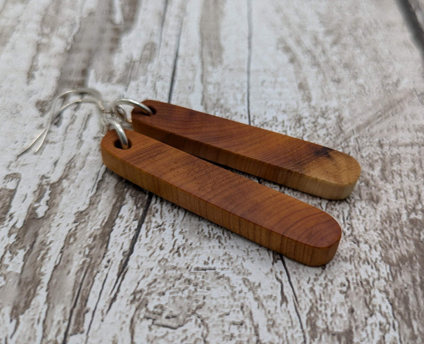 Yew wood pair drop earrings.