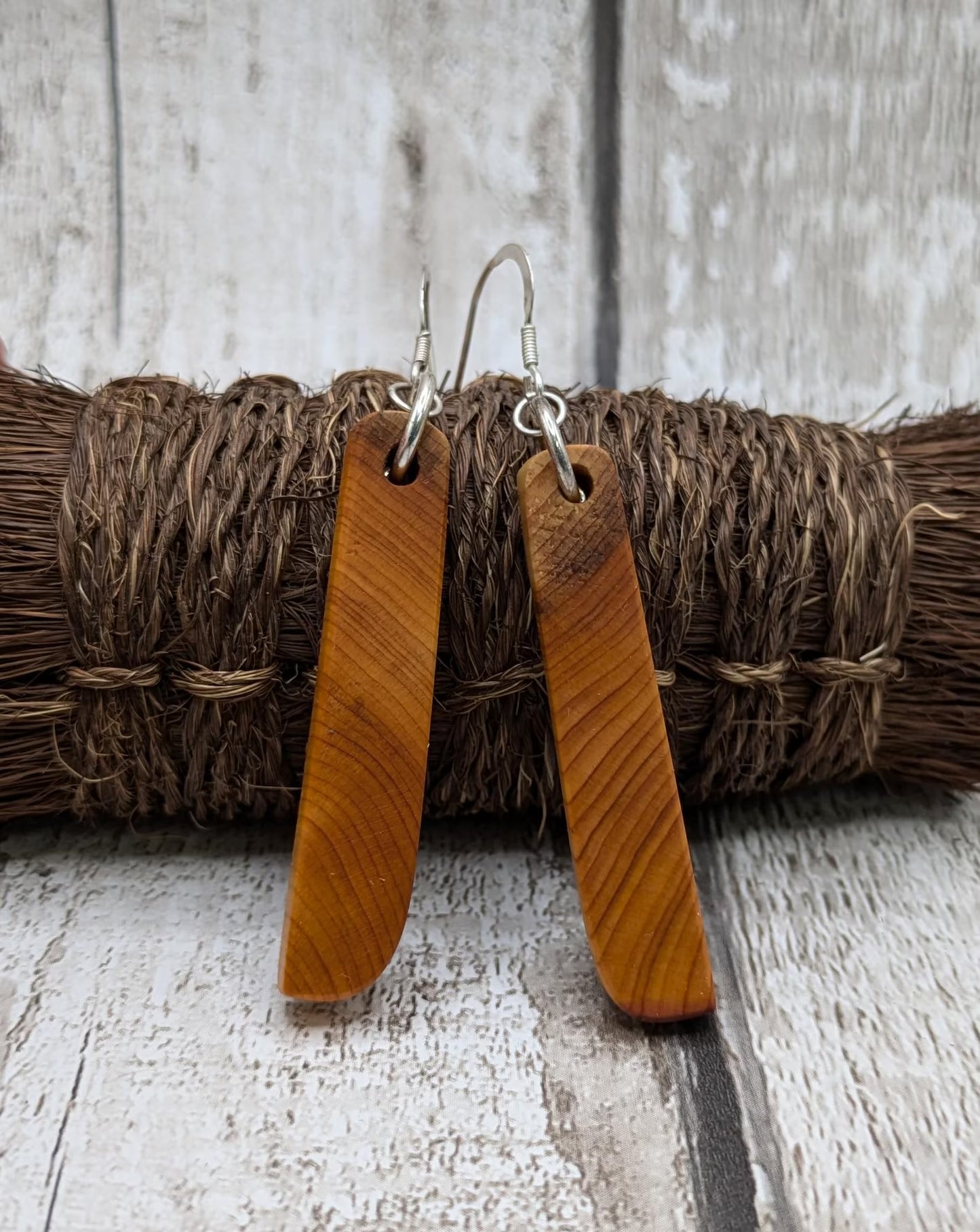 Yew wood drop dangle earrings