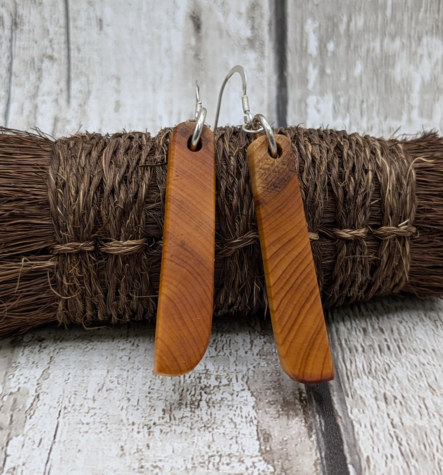 Yew wood drop dangle earrings