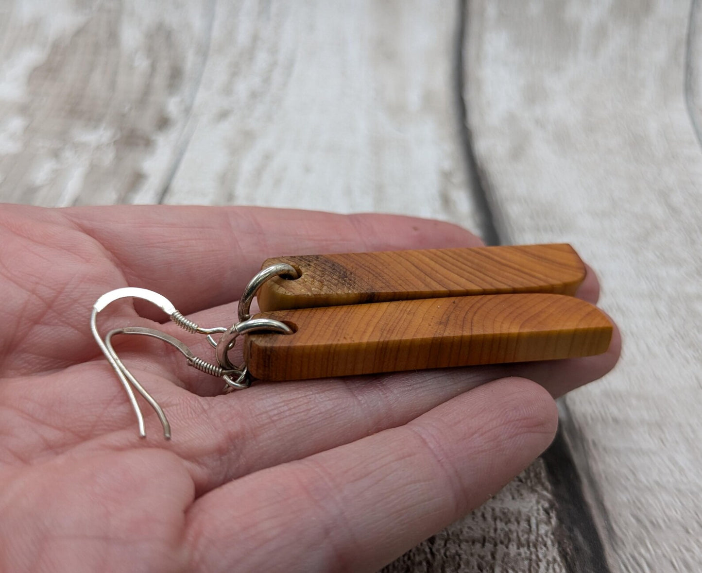 Yew wood drop dangle earrings