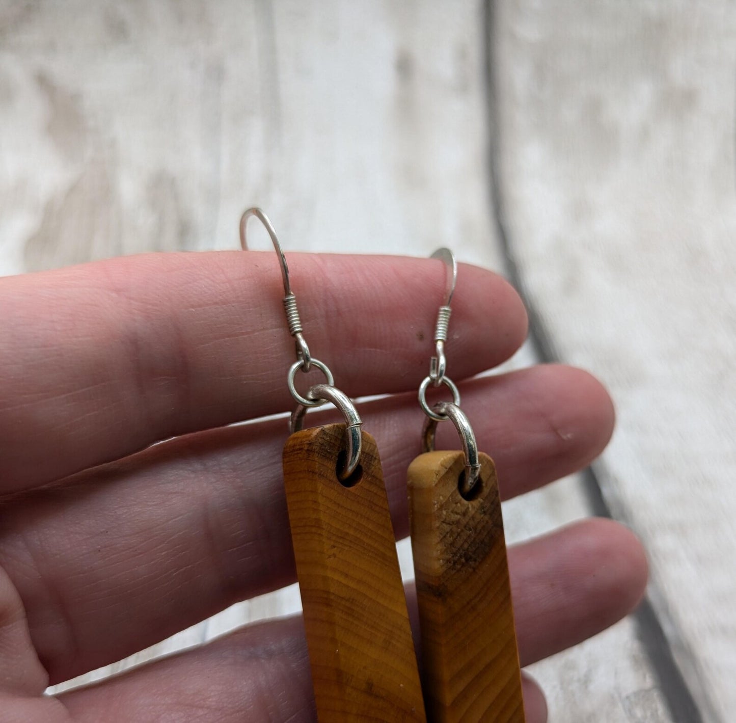 Yew wood drop dangle earrings