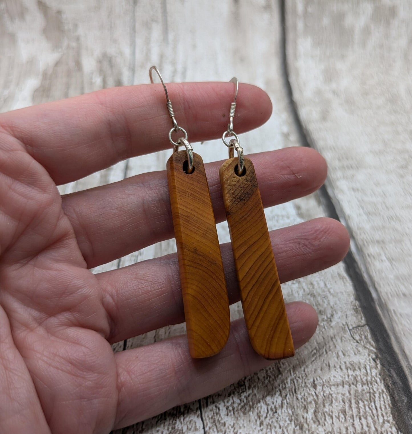 Yew wood drop dangle earrings