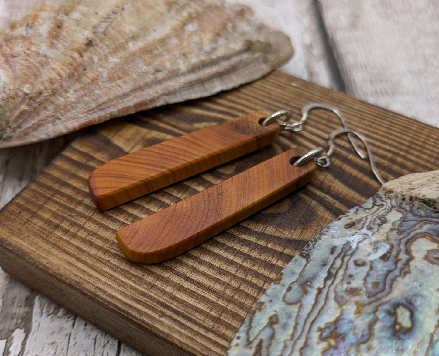 Yew wood drop dangle earrings