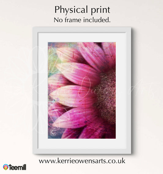 Textured pink sunflower poster print.