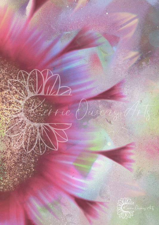 Spray painted pink sunflower poster print.