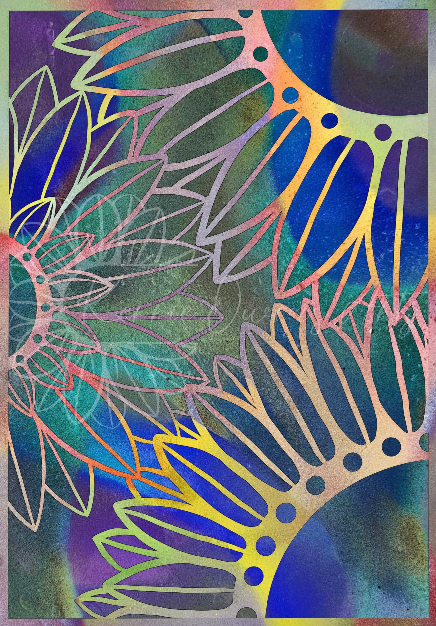 Neon sunflowers poster print.