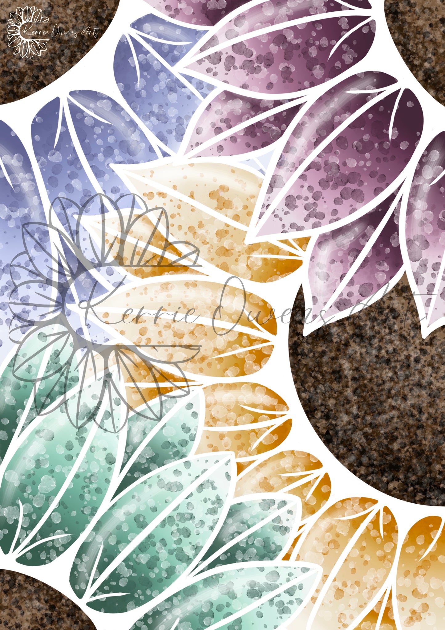 Paint splattered sunflower post print.