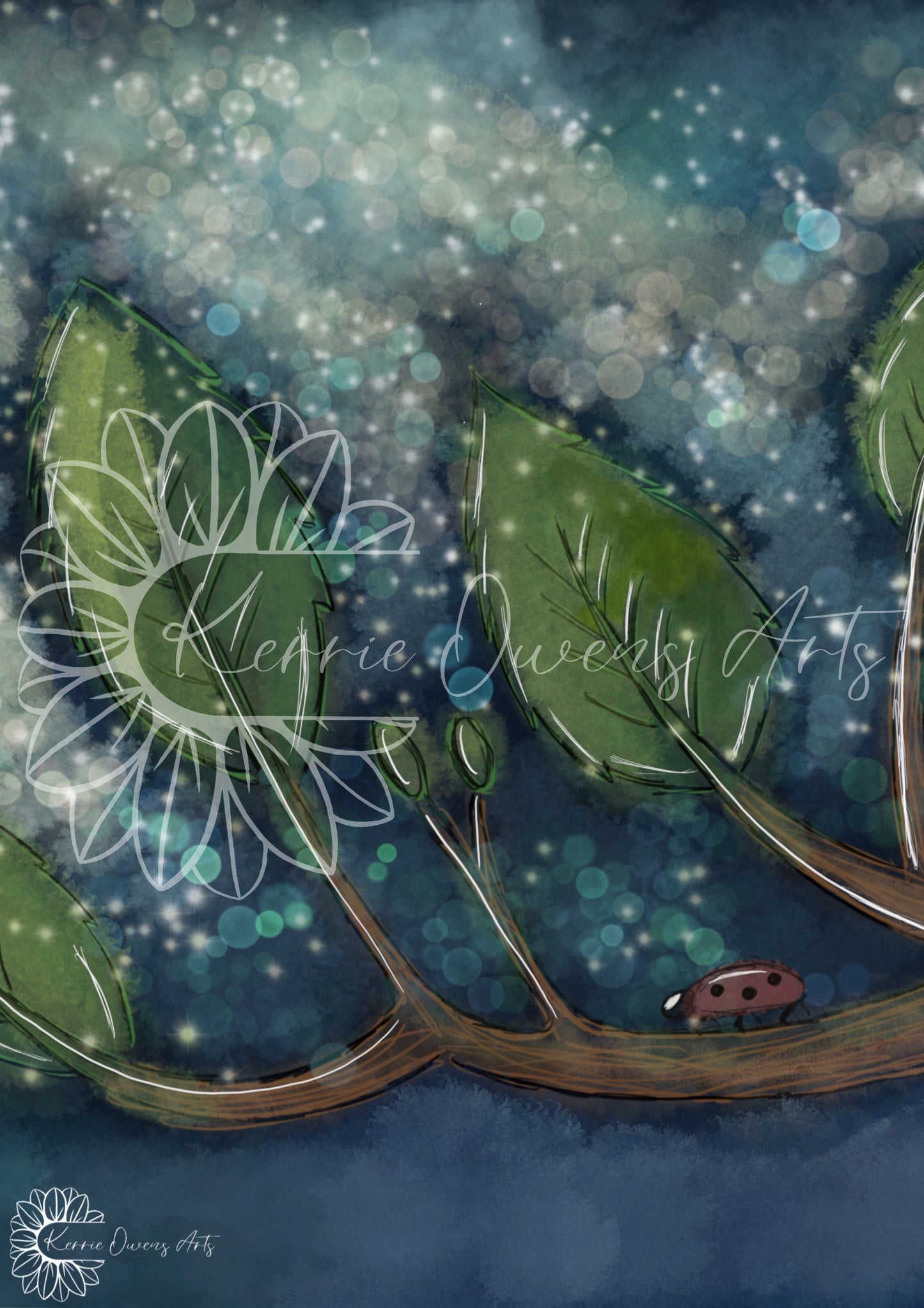 Woodland  nighttime glow poster print