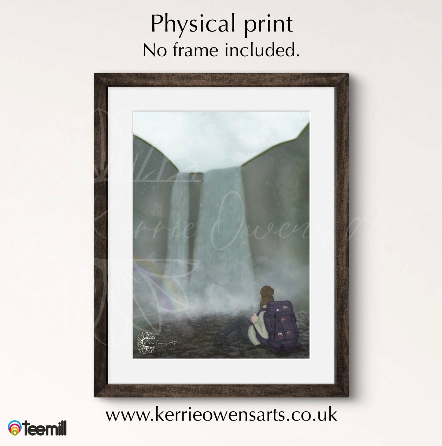 Reflection at skógafoss portrait poster print.