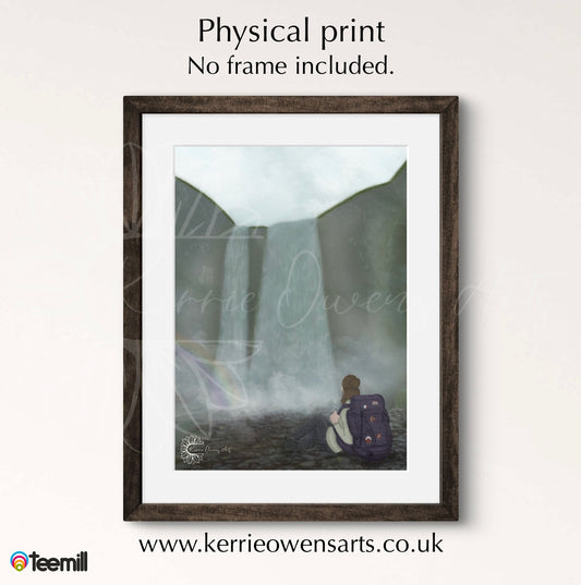 Reflection at skógafoss portrait poster print.