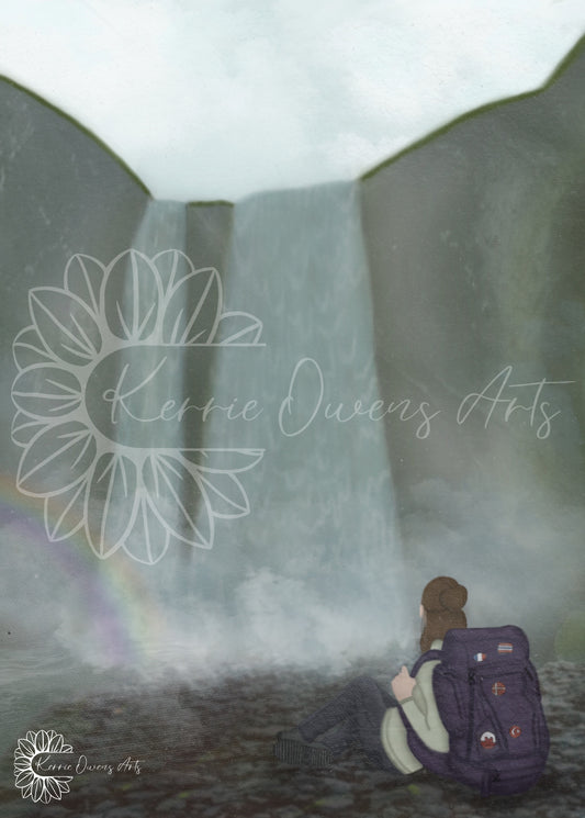 Reflection at skógafoss portrait poster print.