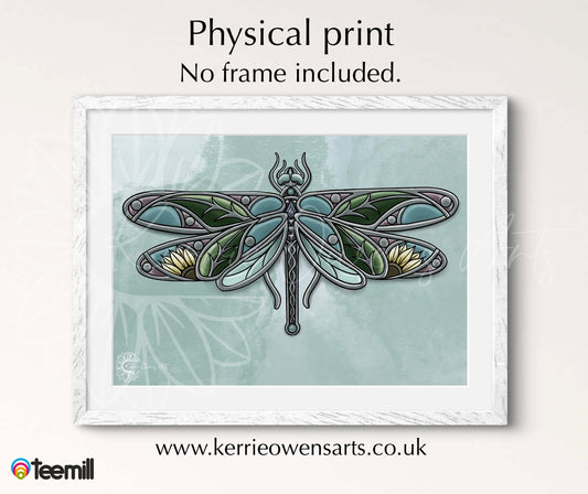 Stained glass dragonfly poster print.