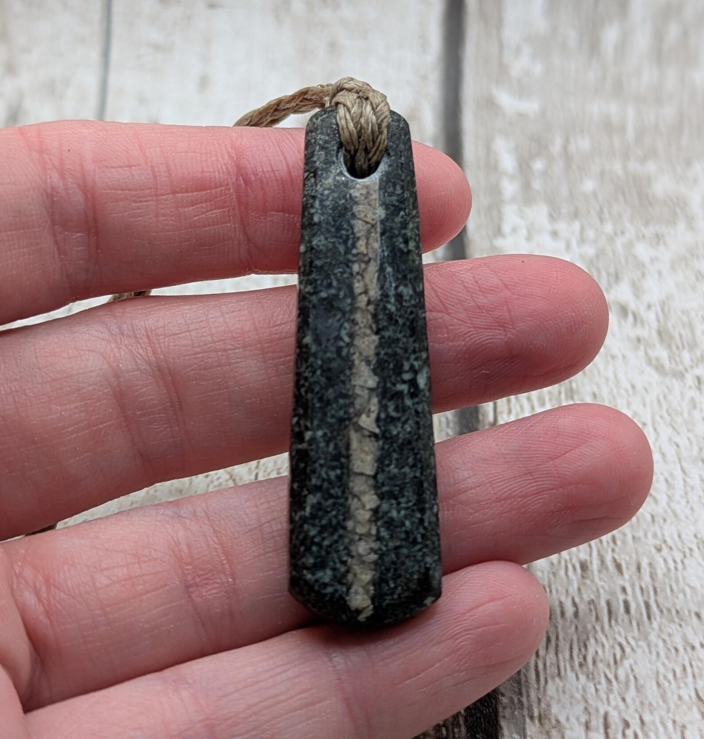 Preseli bluestone Stonehenge stone roimata teardrop with Avebury sarsen inlay.