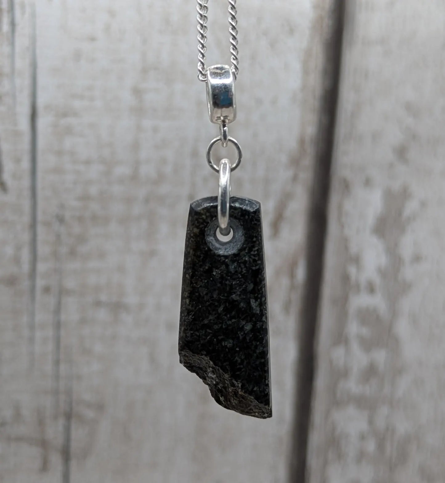 Preselli Bluestone stonehenge Pendant – Raw-Edged Welsh stone, spiritual Necklace on 925 Sterling Silver Curb Chain with European Bail.