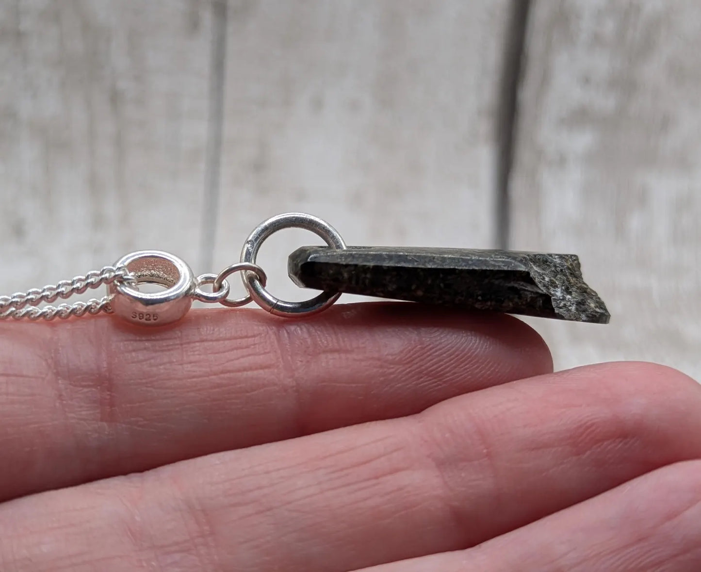 Preselli Bluestone stonehenge Pendant – Raw-Edged Welsh stone, spiritual Necklace on 925 Sterling Silver Curb Chain with European Bail.
