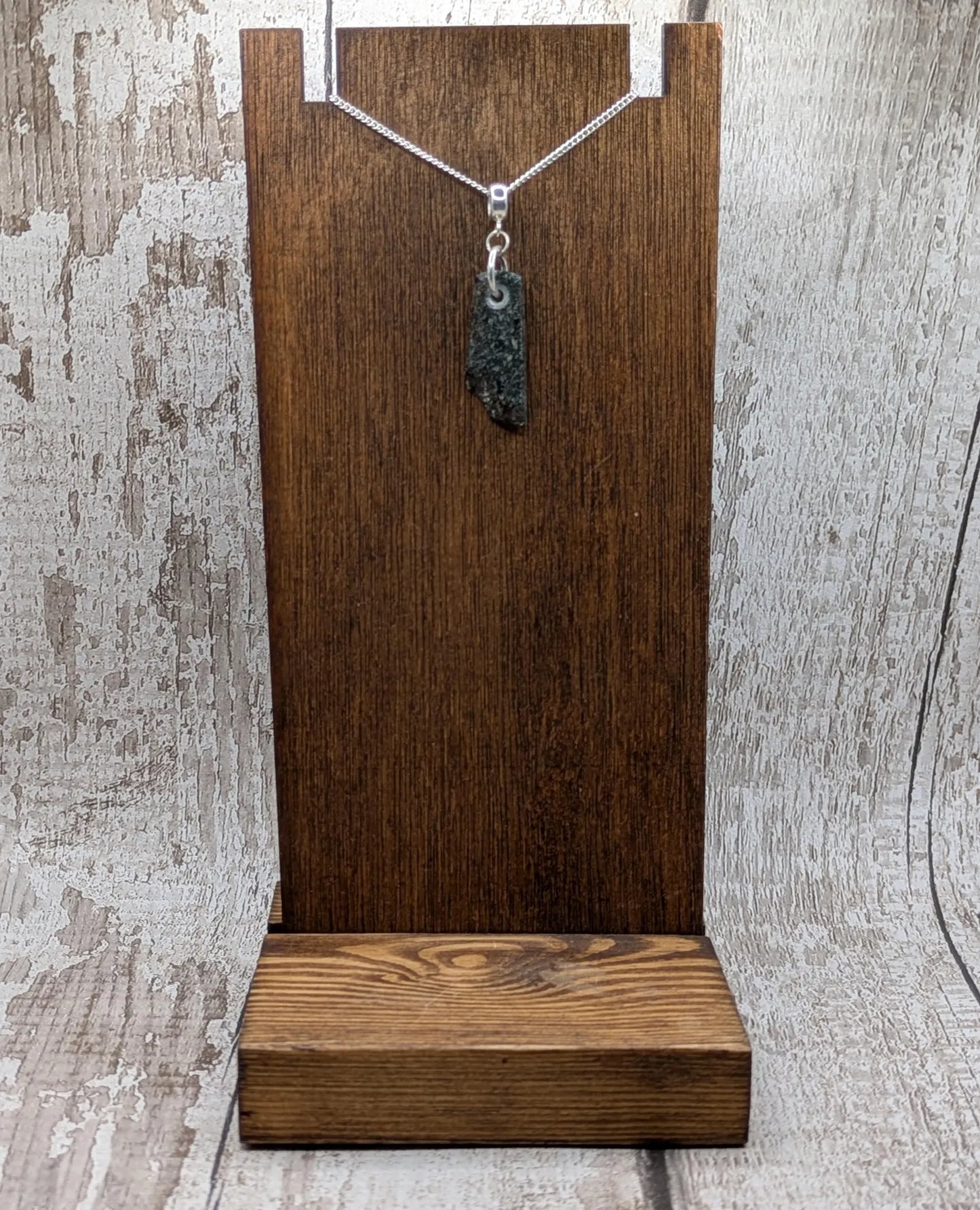 Preselli Bluestone stonehenge Pendant – Raw-Edged Welsh stone, spiritual Necklace on 925 Sterling Silver Curb Chain with European Bail.