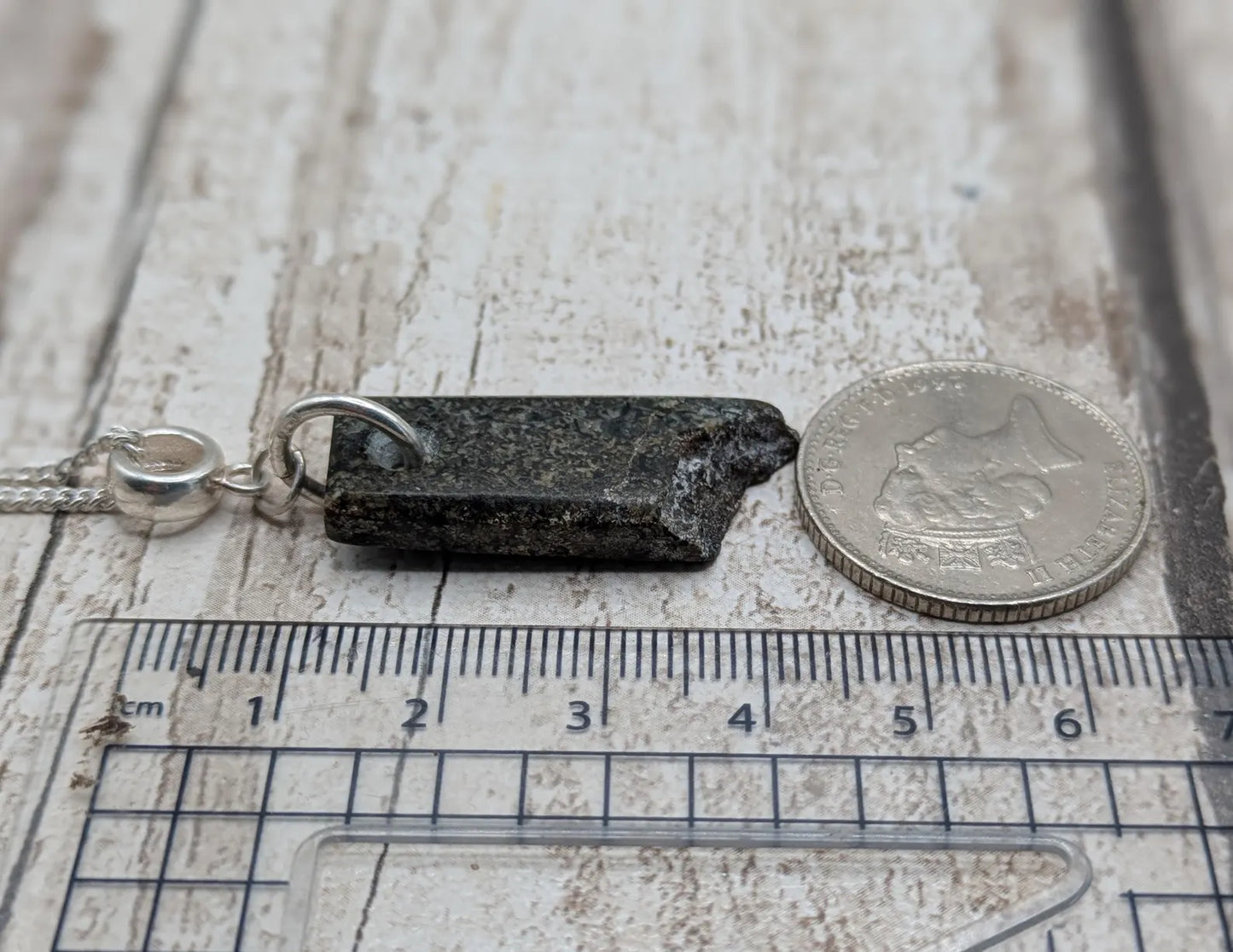Preseli Bluestone stonehenge Pendant – Raw-Edged Welsh stone, spiritual Necklace on 925 Sterling Silver Curb Chain with European Bail.
