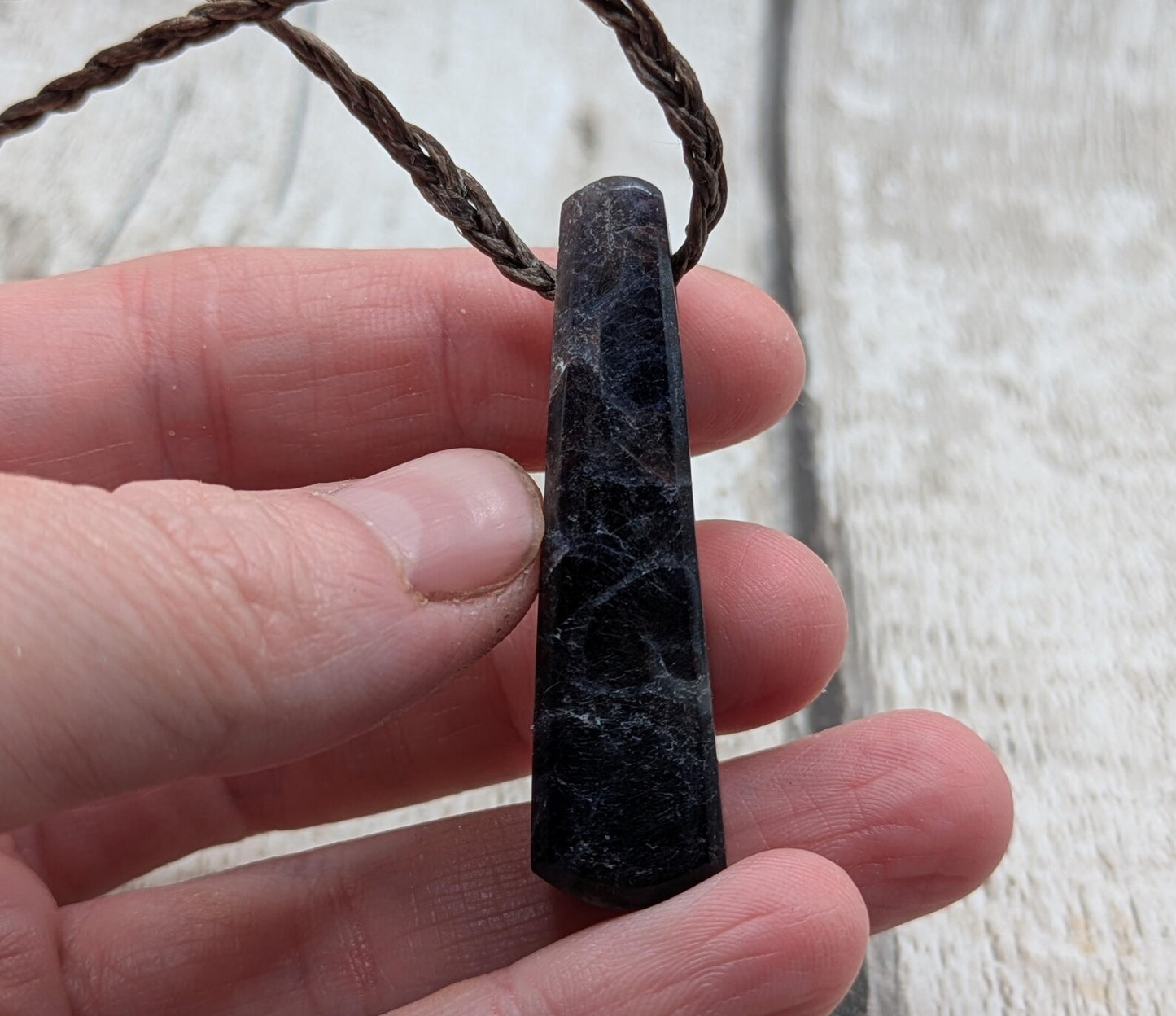 Iolite and Sunstone Teardrop hand carved Necklace – Roimata Pendant of Balance, Spiritual Energy Jewellery Inspired by Polynesian Symbolism.